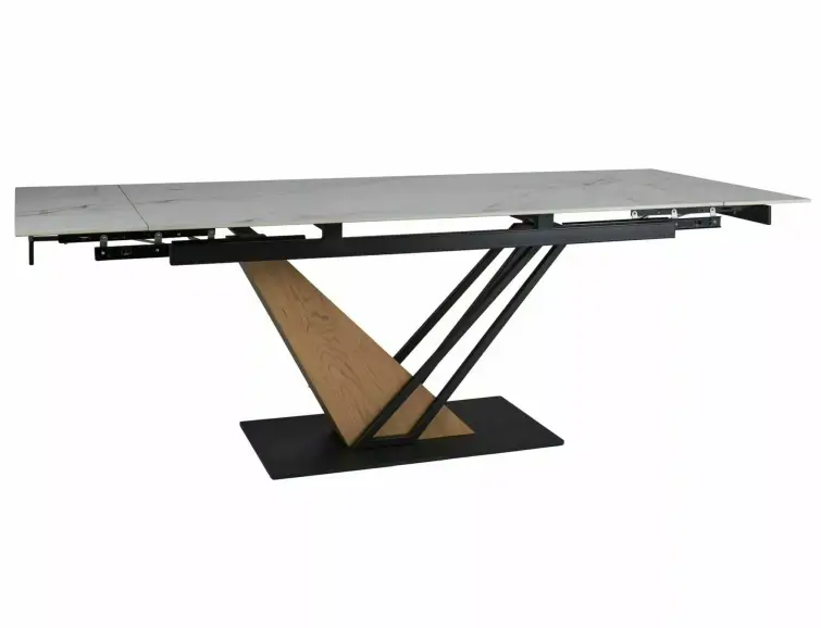 Rozkládací keramický stůl GENESIS 160(220)x90 cm, bílý mramor/Dub/Černý mat