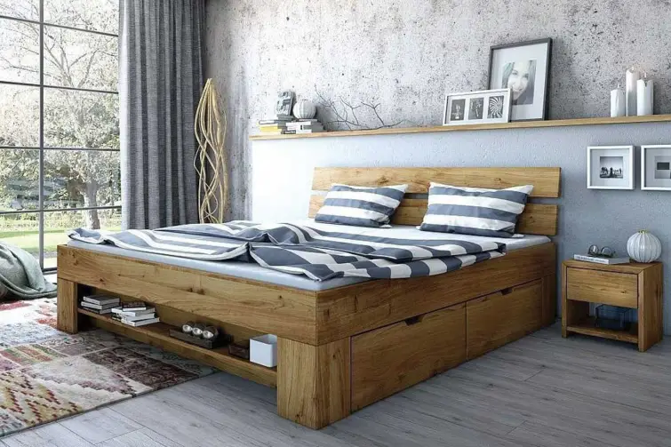 BRADOP Dubová postel se zásuvkami TINA 140×200