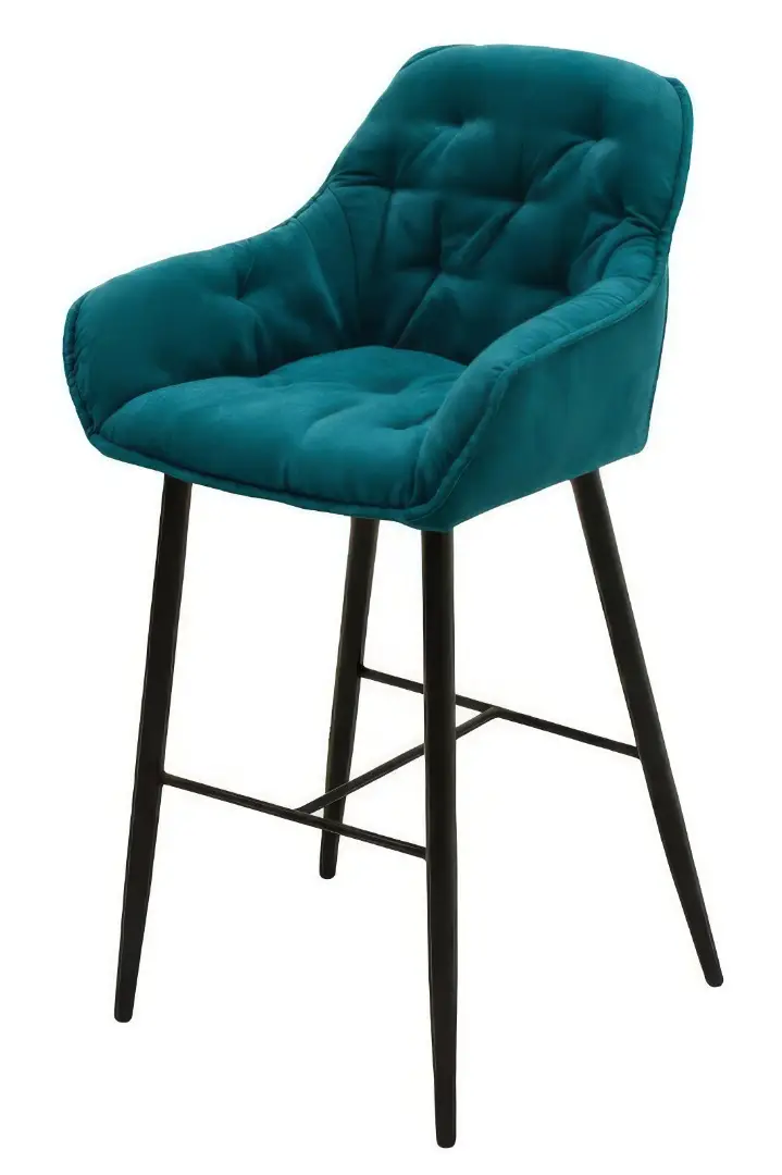 Židle barová čalouněná DONA podnož černá kovová, sedák velvet 258 - tyrkysová