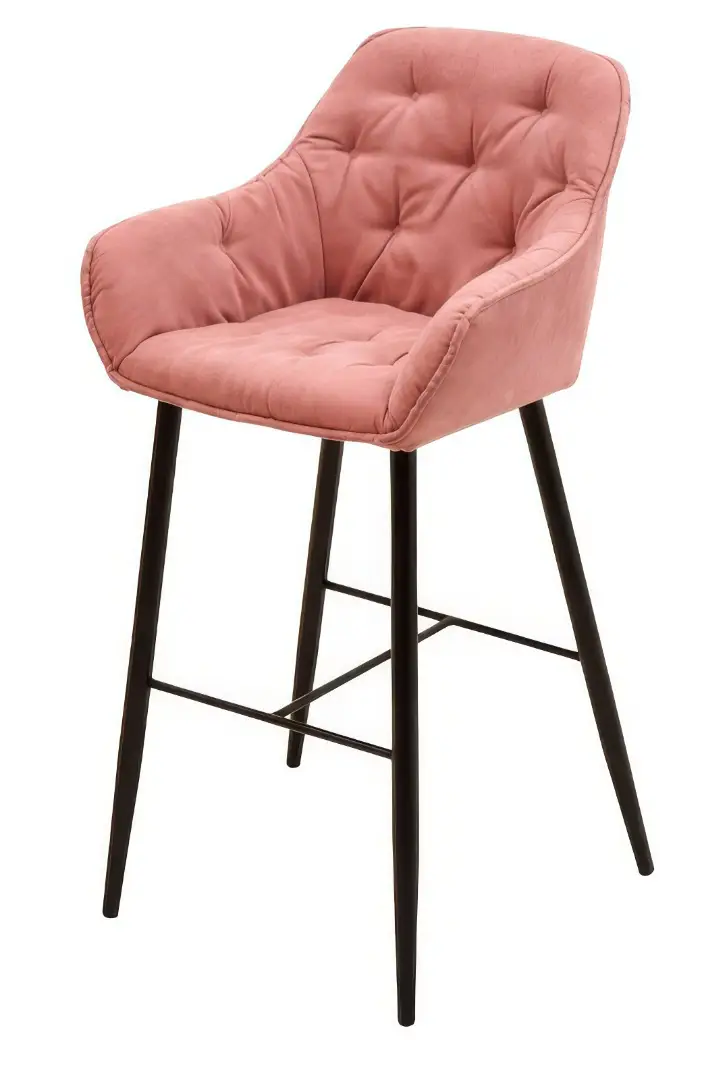 Židle barová čalouněná DONA podnož černá kovová, sedák velvet 254 - starorůžová