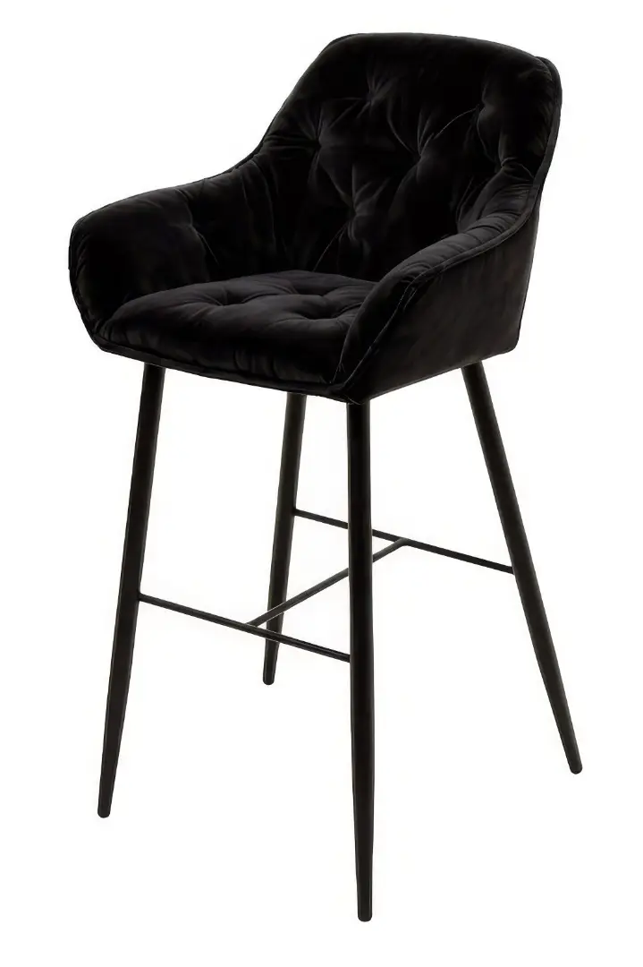 Židle barová čalouněná DONA podnož černá kovová, sedák velvet 251 - černá
