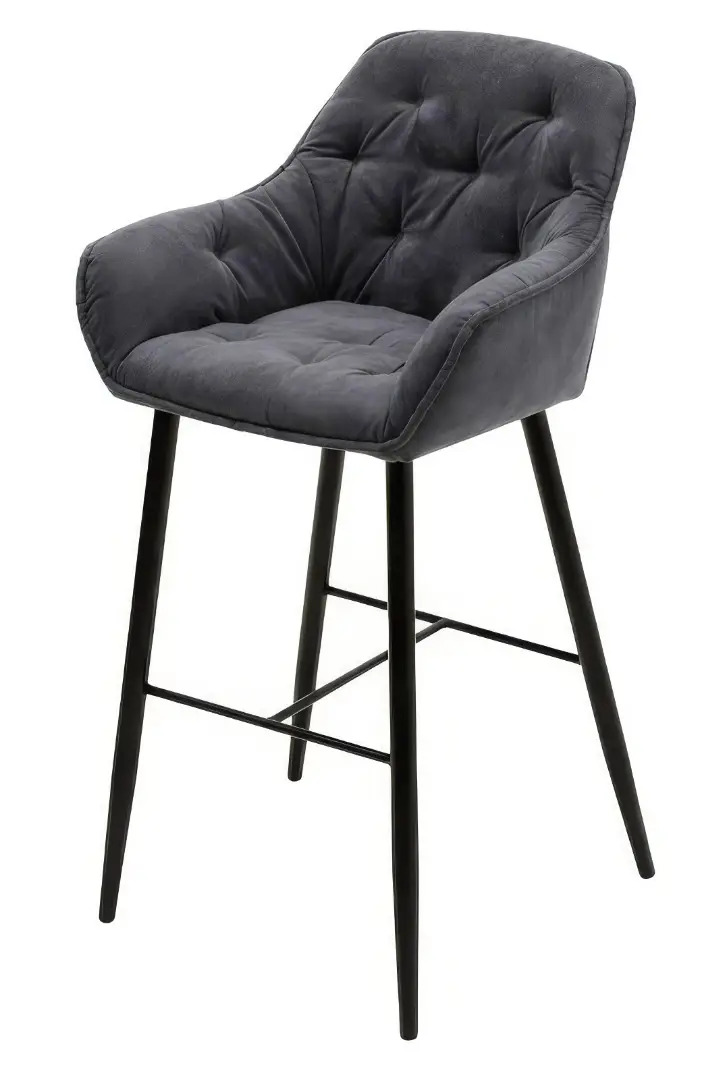 Židle barová čalouněná DONA podnož černá kovová, sedák aston 585 - šedá