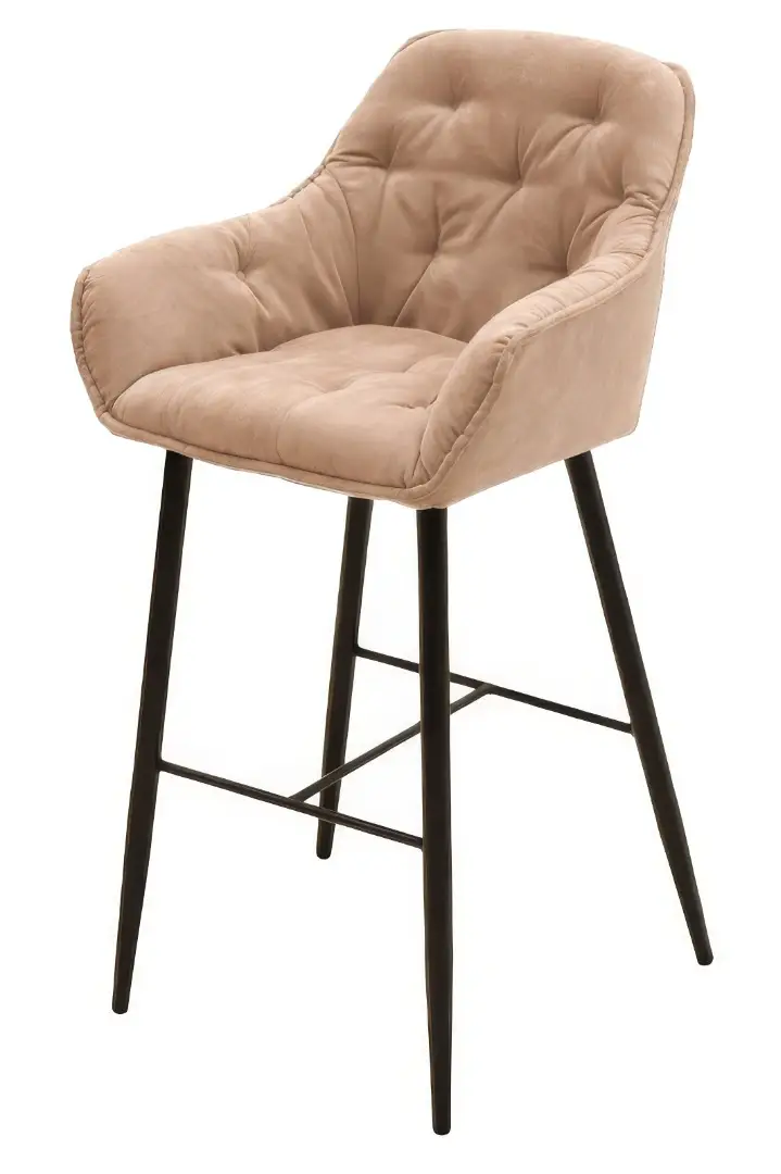 Židle barová čalouněná DONA podnož černá kovová, sedák velvet 252 - béžová