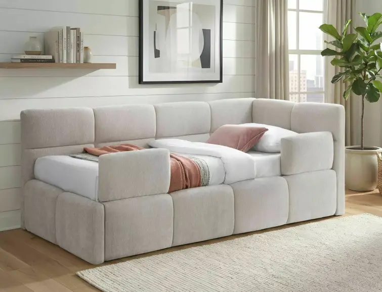 Postel se zvedacím roštem EMMA RAVEN 90x200, světle béžová