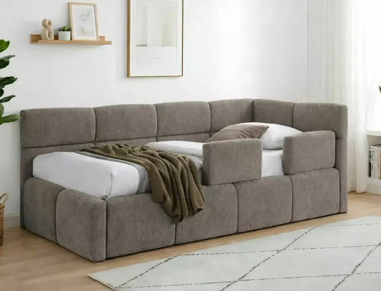 Postel se zvedacím roštem EMMA RAVEN 90x200, tmavě béžová