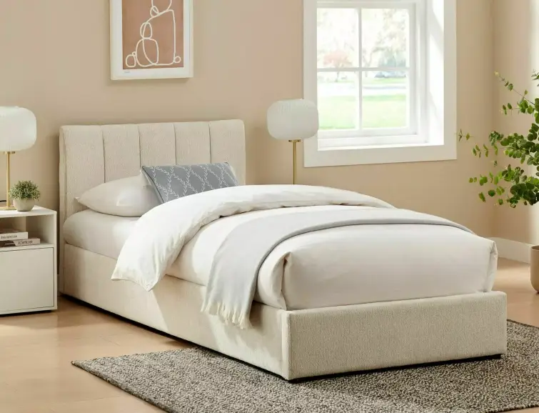 Čalouněná postel MONTREAL RAVEN 90x200 světle béžová se zvedacím roštem