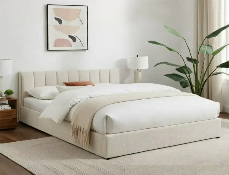 Čalouněná postel MONTREAL 160x200 světle béžová se zvedacím roštem