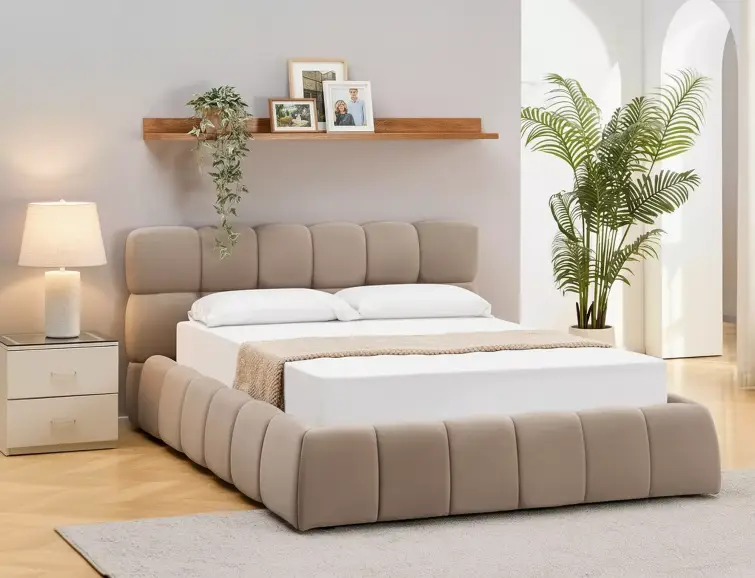 Čalouněná postel PARMA VELVET 160x200 tmavě béžová, zvedací rošt