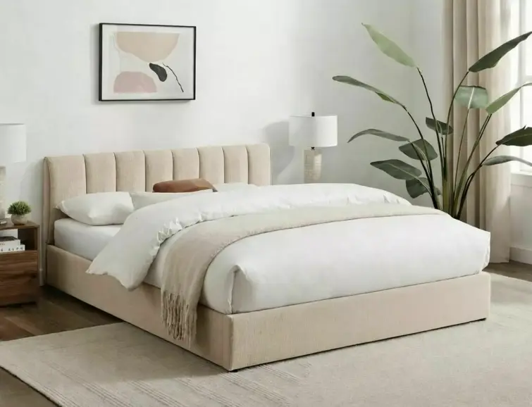 Čalouněná postel MONTREAL 140x200 světle béžová se zvedacím roštem