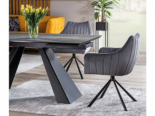 Rozkládací jídelní stůl SALVADORE Ceramic 160(240)X90 šedý mramor/černá mat