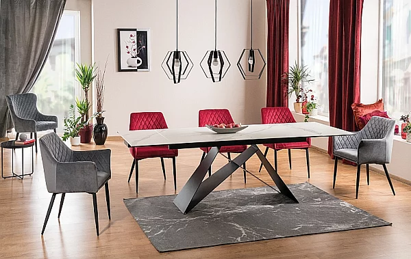 Rozkládací jídelní stůl Westin CERAMIC 160-240x90 bílý mramor/černá mat